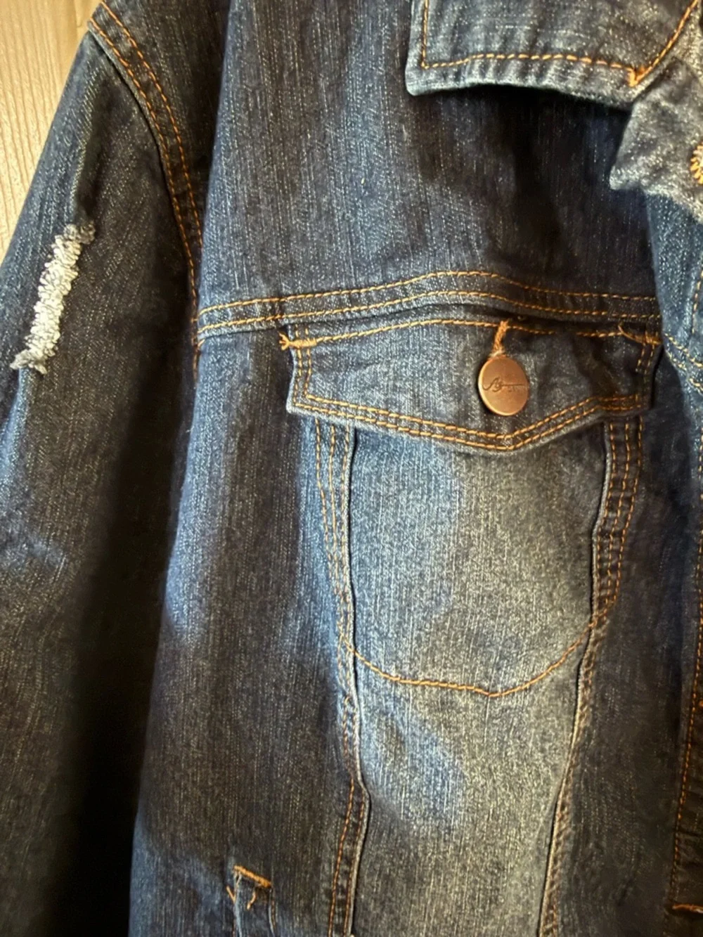 A3 Design Dark Indigo Distressed Denim Jacket - Picture 4 of 7